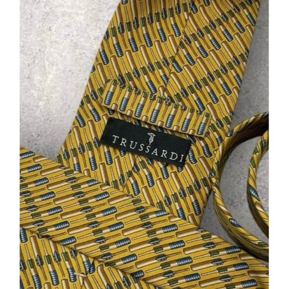 TRUSSARDI Silk Tie ITALY Yellow Tool W:3.7" EUC - Picture 2 of 6